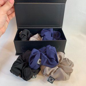 NEW Frenchie Scrunchies, set of 6 - Black/Gry/Navy